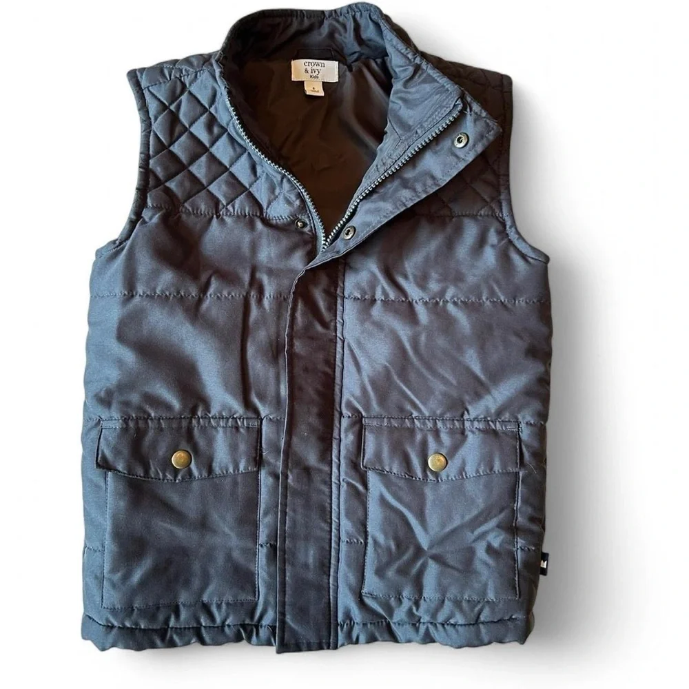 Crown & Ivy Kids Charcoal Gray Puffer Vest – Size Small,